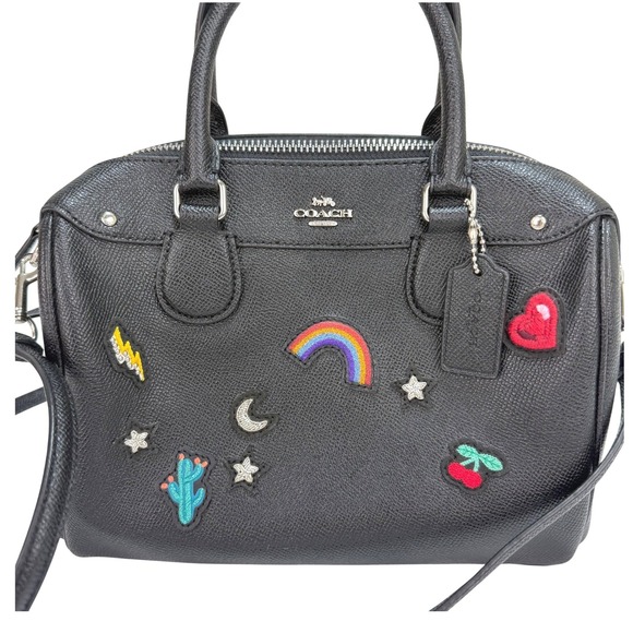 Coach Mini Bennett F25799 Black Leather Patch Rainbow Satchel Crossbody Bag EUC - Picture 9 of 11